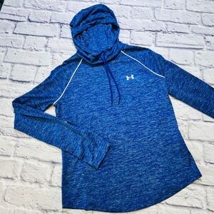 Under Armour Womans Blue Velocity Heathered Hoodie Loose Fit Long Sleeve Size M